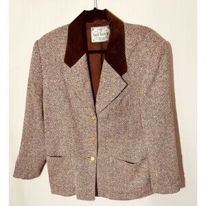Vintage 11/12 (Sz M)- Razzle Dazzle Inc. Herringbone Blazer/ Velvet Collar/ Wool